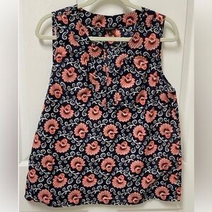 Talbots Floral Sleeveless Blouse - Navy and Orange